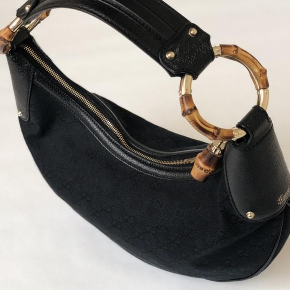 Gucci Bamboo Ring Half Moon Medium Black Canvas - Picture 4 of 13